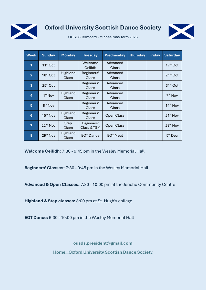 Michaelmas 26 Term card
